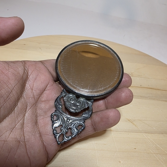 Vintage Hans Jensen Denmark Silver Plate Repousse Compact Mirror Small Hand held - Picture 3 of 13